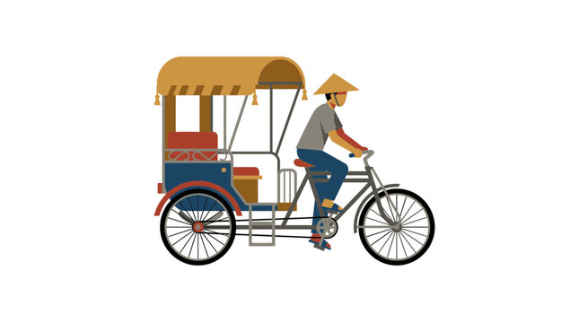 Asian Cyclo Driver Cartoon Vector Illustration