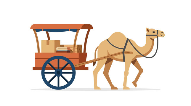 Camel pulling a vintage cart with goods