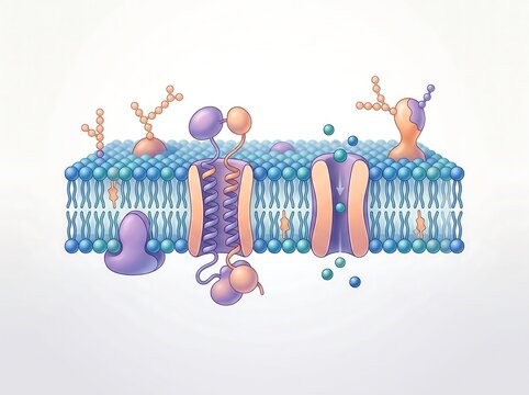 Cell membrane structure with phospholipid bilayer proteins and receptor channels in cross section plasma membrane ion channels cell biology fluid mosaic receptors cytology microscopic cellular
