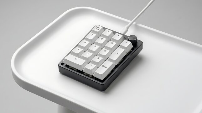 Compact Numeric Keyboard on White Tray with Cable