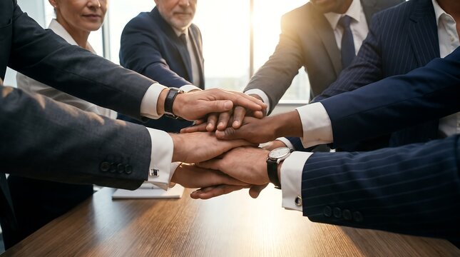 Business Team Collaboration Unity Hands Stacked on Table