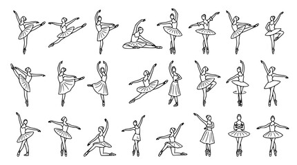 Ballerina Ballet Dancer Sketch Vector Character Set Featuring Classical Dance Poses, Jumps, Pirouettes, and Tutu Costumes for Performing Arts Graphic Design Projects © MdShahin