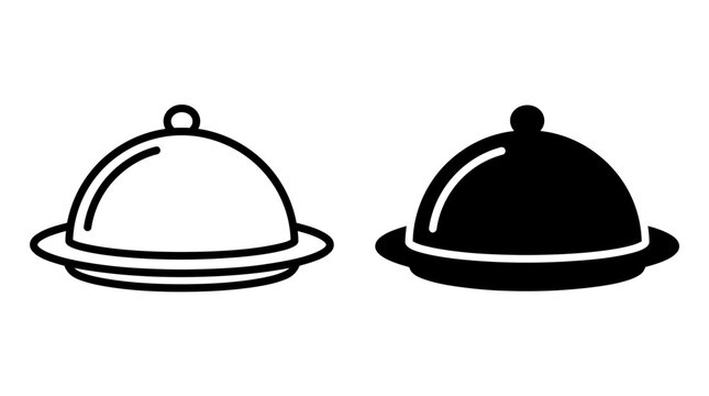 Two cloche serving dishes, one in outline and one solid black, representing food service.