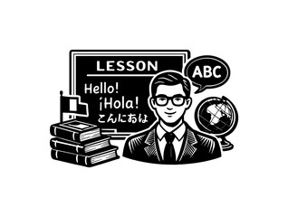 Teacher explains different languages with books and globe during lesson © Compositor 