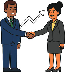 Fototapeta premium Businessman and businesswoman shaking hands to celebrate financial growth in an office setting
