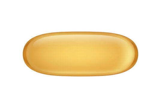 Una singola capsula di gelatina morbida color oro, isolata su sfondo bianco, ideale per rappresentare integratori alimentari, olio di pesce, vitamine o prodotti farmaceutici in contesti di salute e