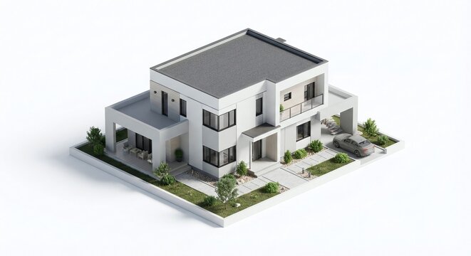 isolated white background with isometric view, modern building, architecture, future, home, isometric, isolated, 3d model, object, commercial