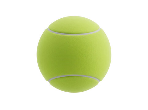 Una singola pallina da tennis di colore giallo brillante isolata su uno sfondo bianco puro, caratterizzata dalla classica superficie in feltro testurizzato e dalle tipiche cuciture bianche curve.