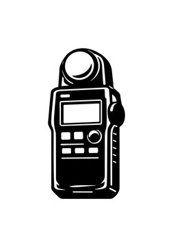 Black and white illustration of a light meter device with a digital display