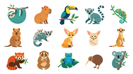 Obraz premium Cute Cartoon Animals Vector Collection - Flat Style, Wildlife