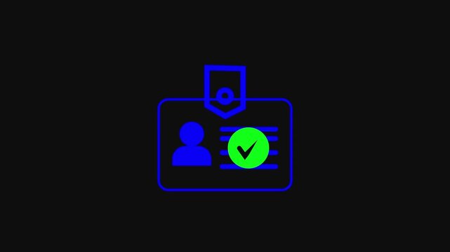 Id card animation. Profile verify icon motion graphics. Animated personal information icon. NID card verify. Driver's license verified 4k video.