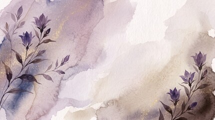 金箔をあしらった落ち着いた色合いのリンドウと秋草の和モダン水彩背景