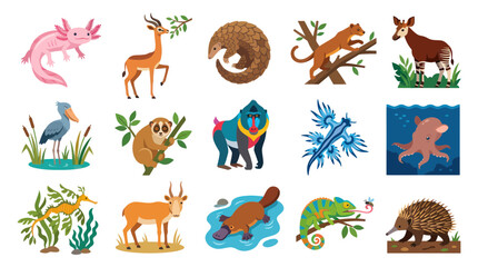 Obraz premium Flat Vector Art: Diverse Animals Collection for Educational and Wildlife Illustration