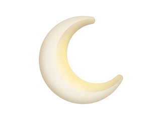 Minimalistyczna lampka nocna w kształcie świecącego półksiężyca, emitująca delikatne, ciepłe światło na czystym, białym tle, idealna do dekoracji pokoju dziecięcego lub jako nowoczesny element