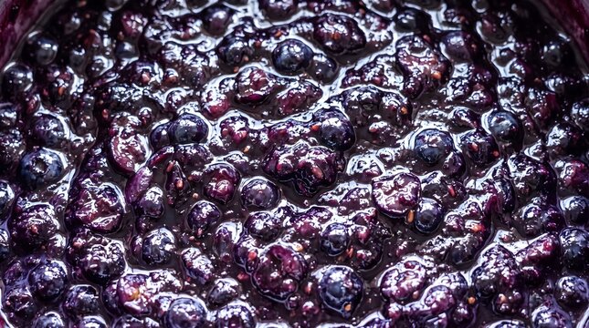 Blueberry jam glistening with crushed fruit texture