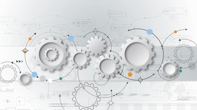White gears interconnected on an abstract technology background