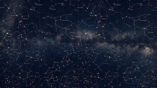 Celestial map pattern built from original dotted constellations