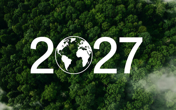 2027 year number with earth globe design on nature background