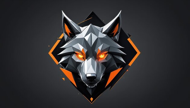 Geometric Wolf Head Logo Design with Bright Eyes and Sharp Facets
