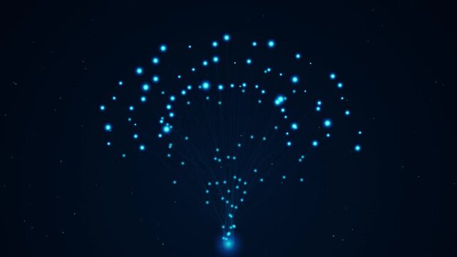 Abstract glowing blue particle network tree on dark background