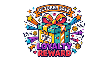 Fototapeta premium Colorful October Sale Loyalty Reward Gift Box Illustration