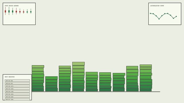 Innovative carbon credits data visualization displays changing market trends through animated bar charts and line graphs.