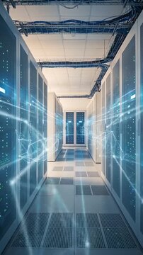 Glowing server room data lines