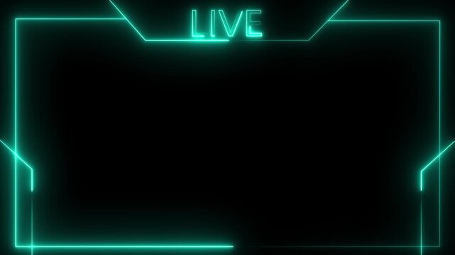 Glowing neon live streaming neon text frame animation  On Black Background 4k video.