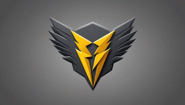 Modern emblem featuring stylized lightning bolt integrated with wing design on gray background