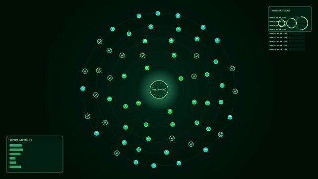 Carbon credits visualization shows network expansion with glowing green nodes nodes and connected data points appearing within a dark digital interface for environmental monitoring analysis reports