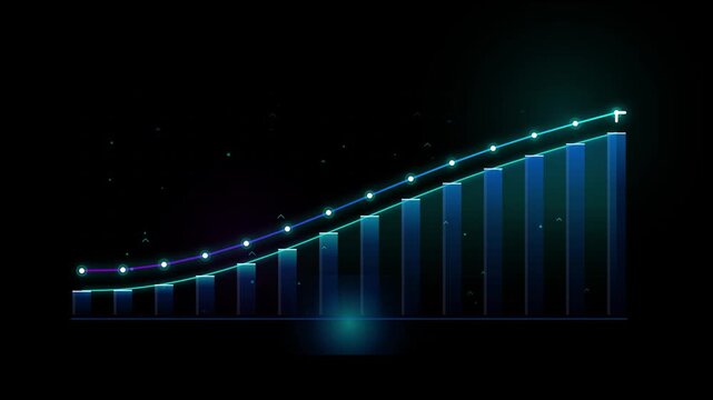 Growth chart with 3d bar graph and line trend against space background