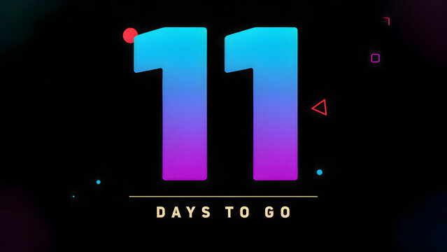11 days to go illustration. modern counting number illustration 11 days to go. on a black background. with copyspace area for text, created with generative ai