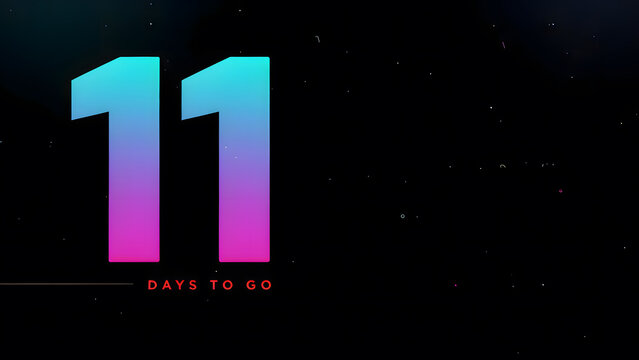 11 days to go illustration. modern counting number illustration 11 days to go. on a black background. with copyspace area for text, created with generative ai
