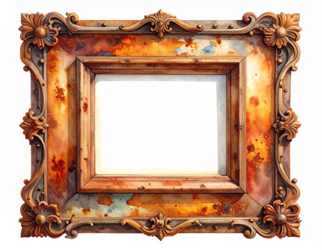 スチームパンク風の錆びた金属フレーム インダストリアルな背景/Rustic rusted metal frame with rivets for steampunk design