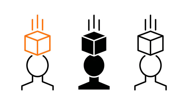 Isometric robot holding cube with flames