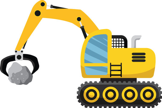 Excavator with Hydraulic Grapple Attachment for Material Handling