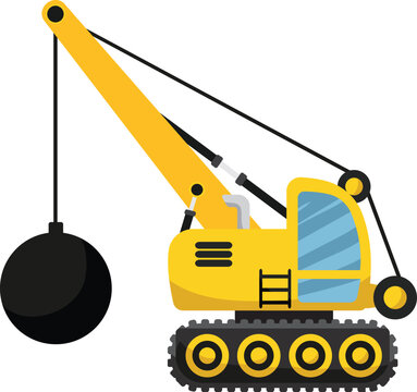 Excavator with Hydraulic Breaker Ball for Demolition Work