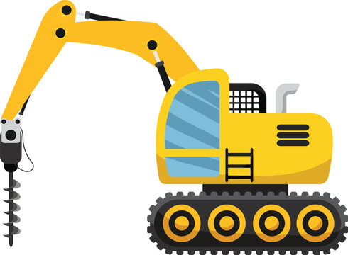 Hydraulic Excavator with Auger Drill Attachment