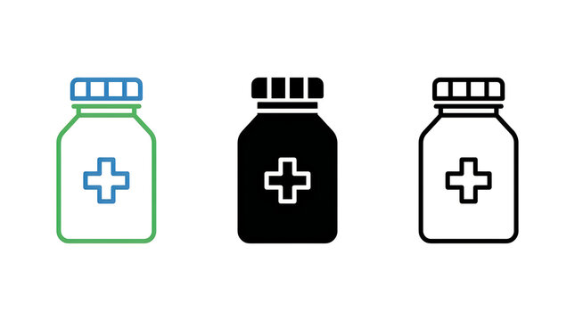 Three medicine bottle icons with plus symbols