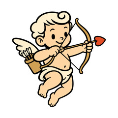 Fototapeta premium PNG Cute cupid cherub archer with bow and heart arrow illustration