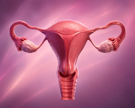 Human uterus ovaries and fallopian tubes 3D illustration