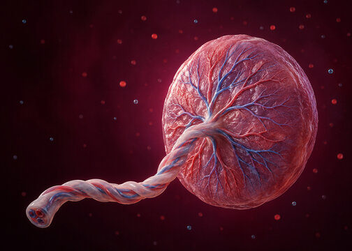 Human placenta and umbilical cord 3D illustration