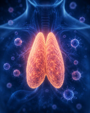 Human thymus gland and immune system 3D illustration