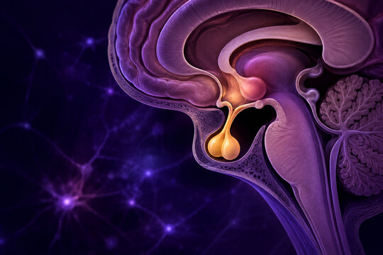 Human pituitary gland and hypothalamus 3D illustration