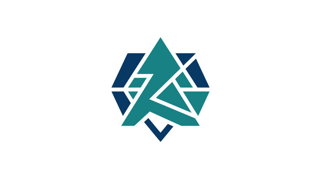 Clean Modern Abstract Geometric Logo with Interlocking Triangles in Teal and Navy Blue Colors with high quality professional line art symbols for modern creative design and digital branding projects