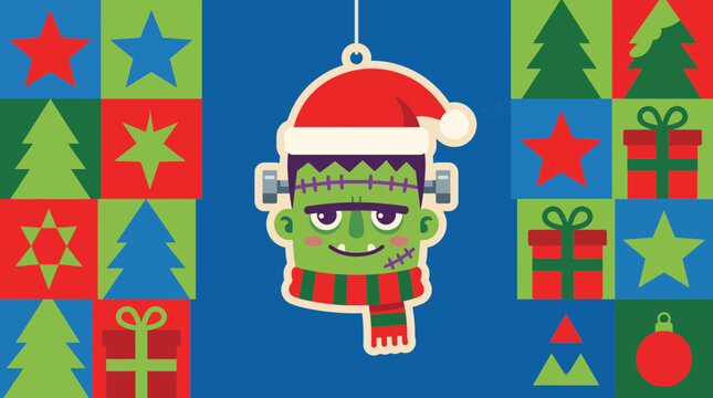 Adorable frankenstein monster in gradient flat style for holiday decorations