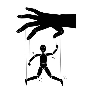 Silhouette finger play string puppet image,hand control morionette doll silhouette vector,hand manipulate puppet on black image, hand string puppet silhouette  vector,black hand control wodden puppet 