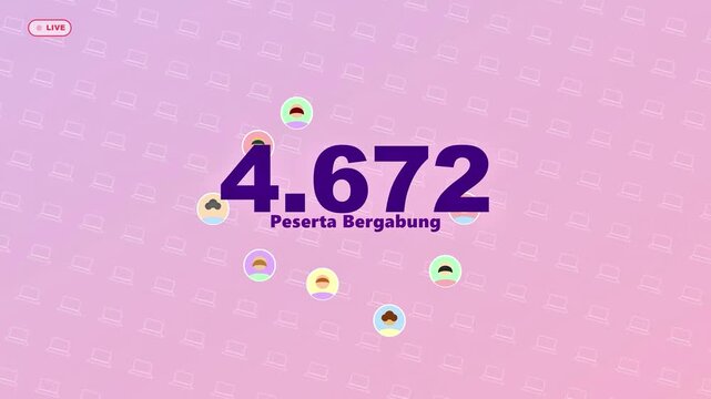Animated counter showing five thousand participants joining a live digital event on a purple gradient