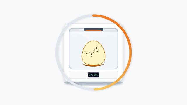 Yellow chick hatching from a white egg inside a digital incubator at controlled temperature