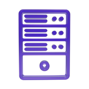 3D purple server rack database web hosting icon on transparent background